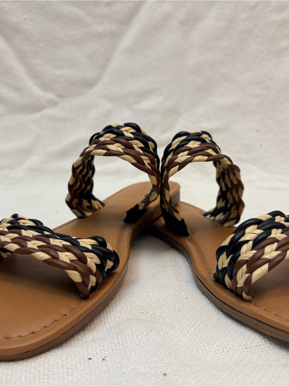 Universal Thread Tan Sandals with Black and Cream Braided Straps